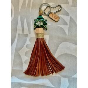 Consuela Green Bug Bag Charm with Leather Tassel
